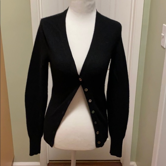oats Sweaters - Black cashmere cardigan with grey elbow pads